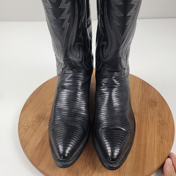 Justin Black Teju Lizard Exotic Skin Western Boots 9302 Women's Size 6.5 D USA - Picture 4 of 16